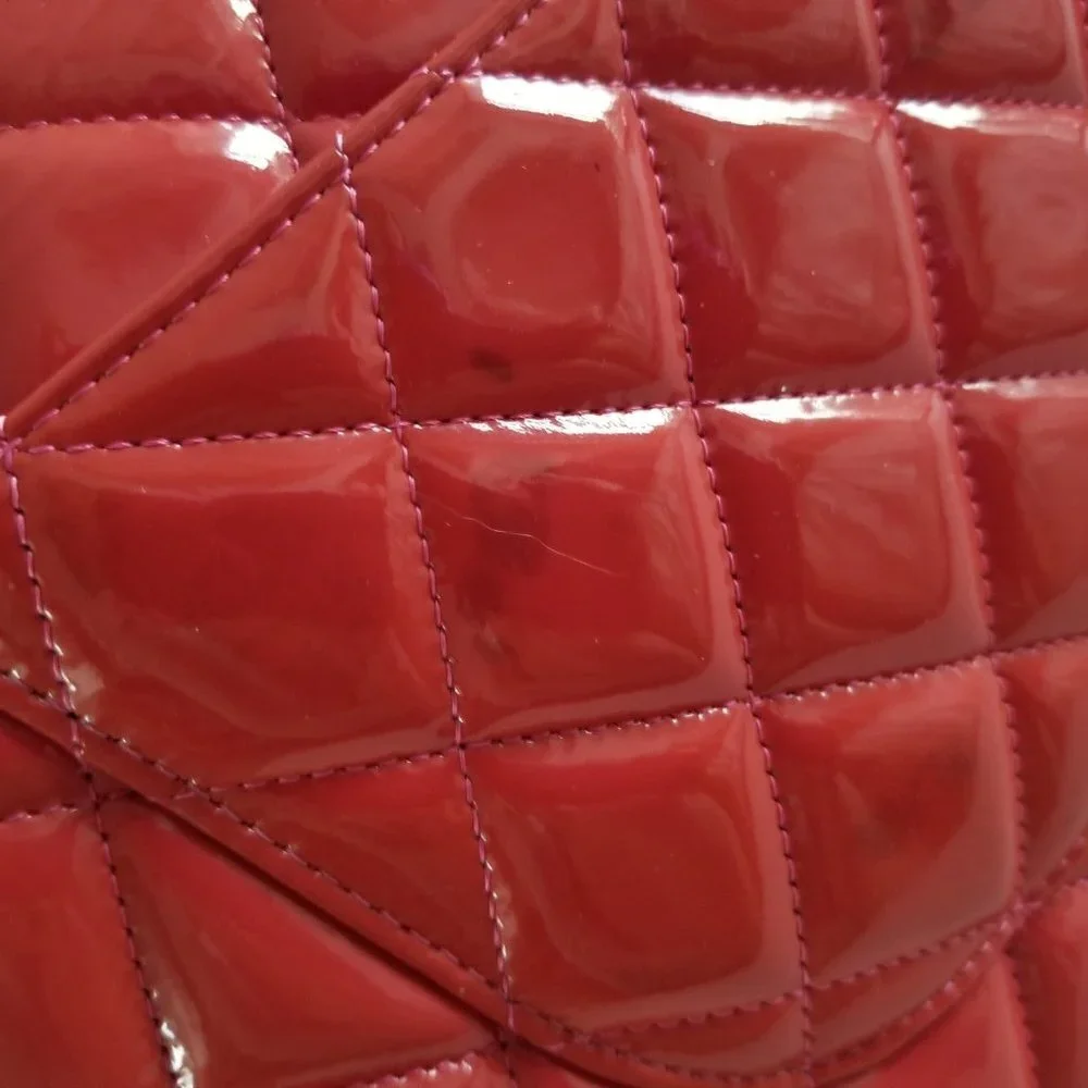 Authentic Chanel Red Patent Leather Jumbo Classic Double Flap Chain Shoulderbag